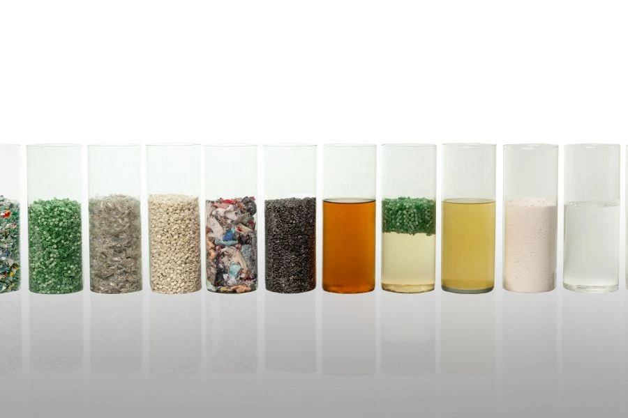 Recyclate in different colors and stages.